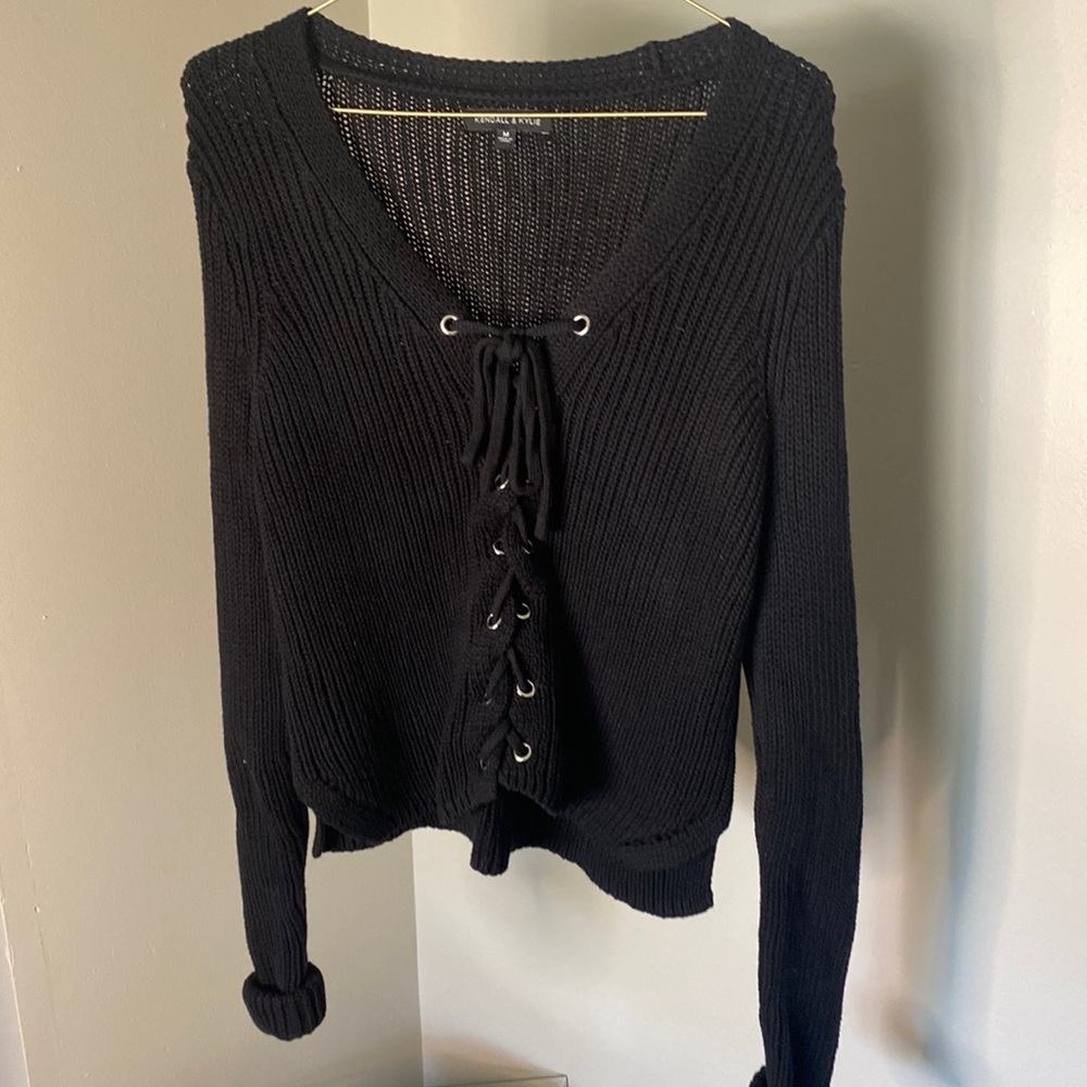 Kendall & Kylie Black tie up sweater Medium